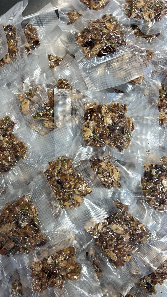 Close-up of individually air-sealed granola servings